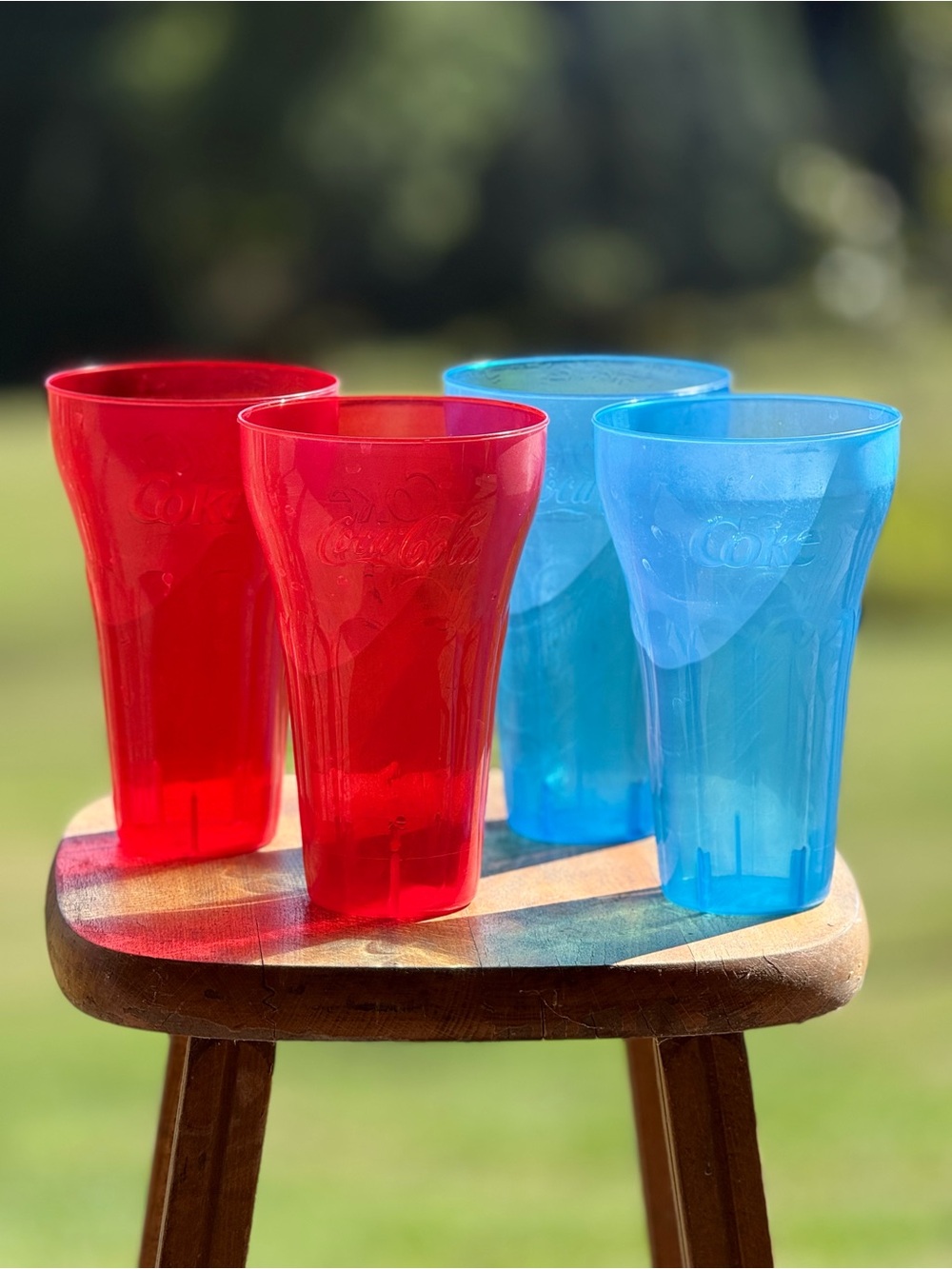 Vintage Coca Cola Red and Blue Plastic Tumblers - Set of 4